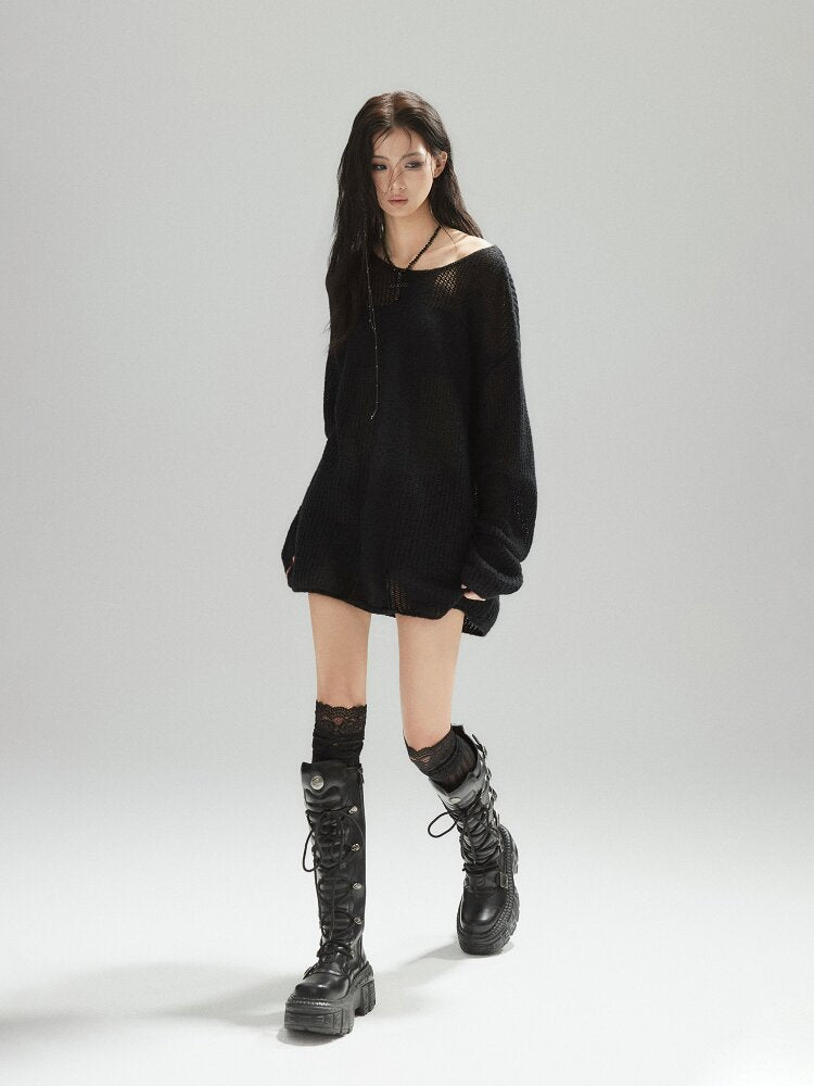 Black Panelled Alpaca Knit Top【s0000015604】