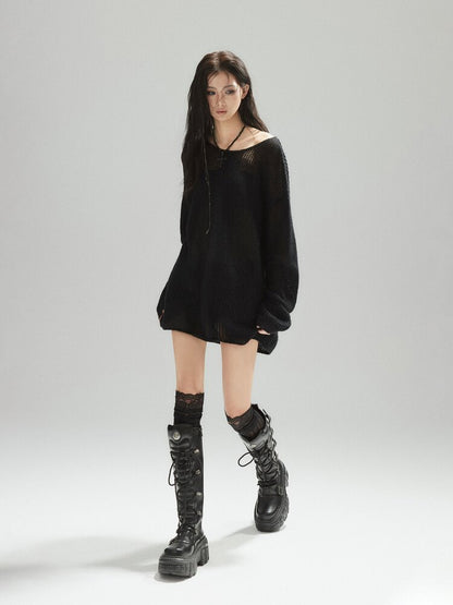 Black Panelled Alpaca Knit Top【s0000015604】