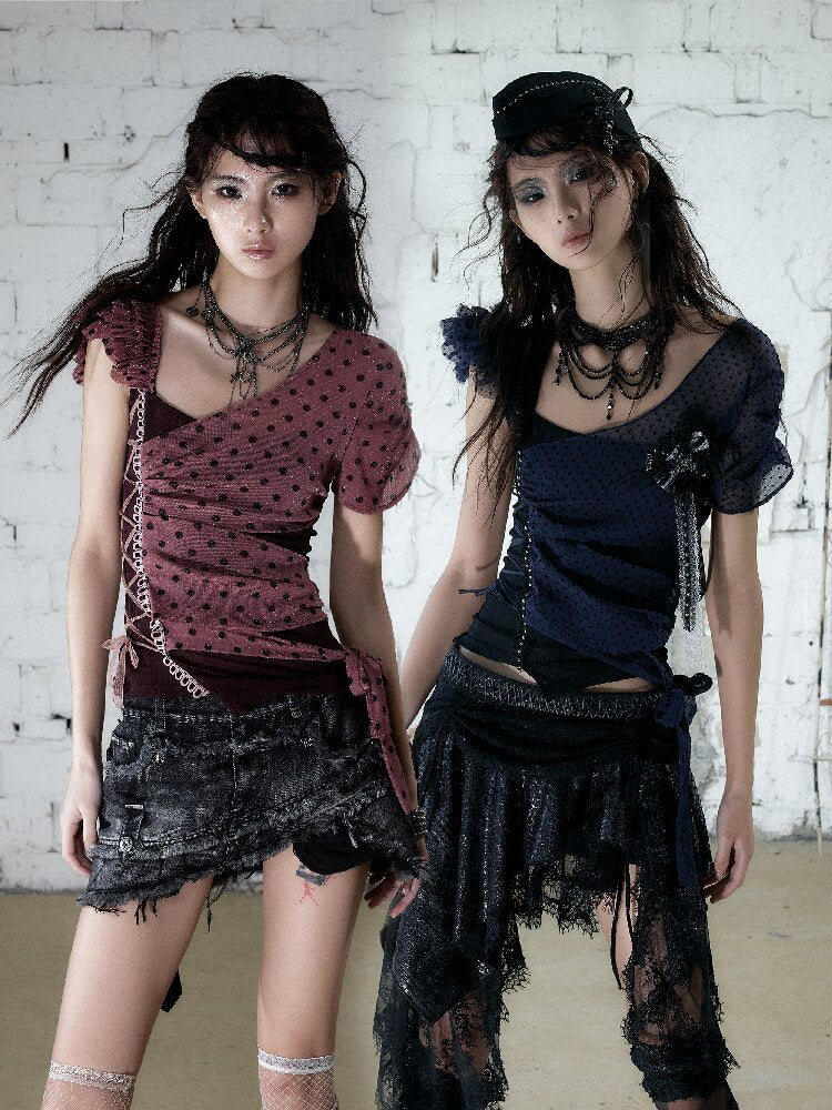 Y2k Retro Asymmetrical Strap T-Shirt【s0000017237】