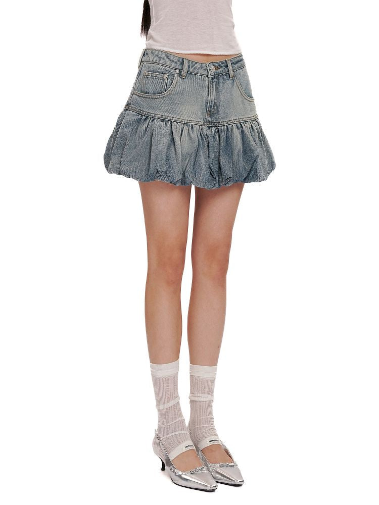 Fluffy bud mini denim skirt【s0000012525】