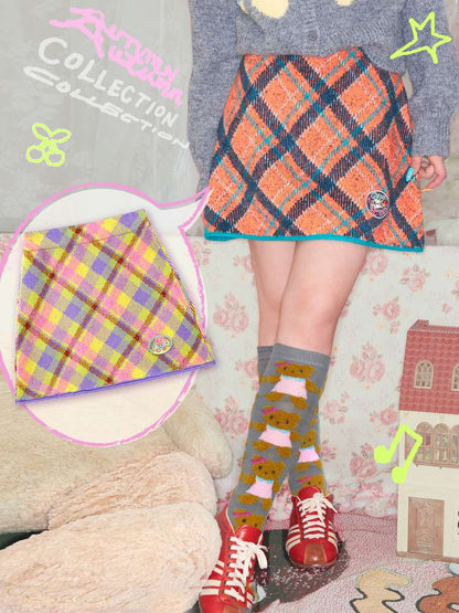 Two-Tone Check Knit Skirt【s0000014495】