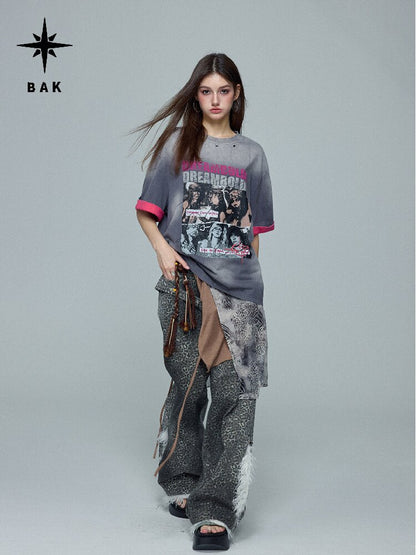 Gradient Rock Print Contrast Top【s0000016693】