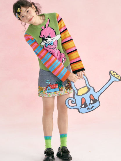 Colorful Asymmetrical Striped Knit Sweater【s0000019251】