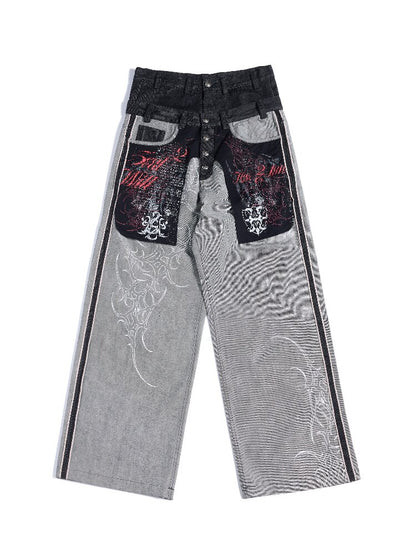 Bare-eared Pulping Double-waisted Jeans【s0000016959】