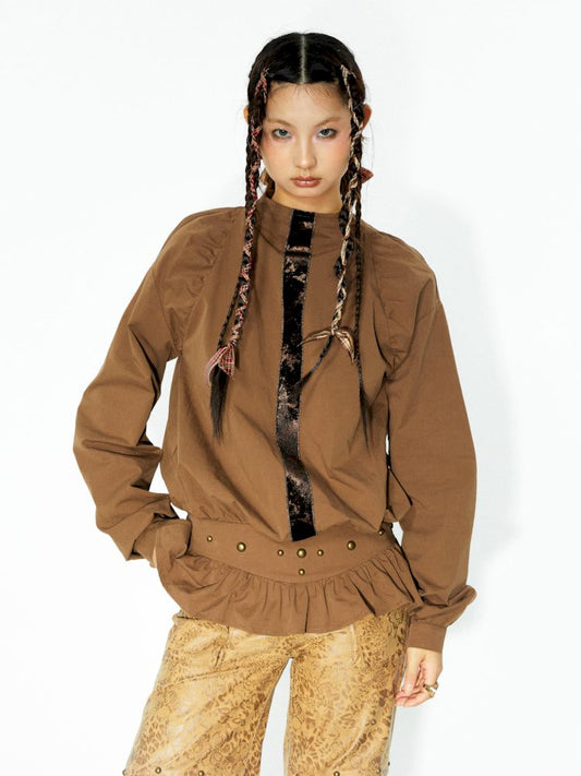 Waist Cinching Lace Hem Shirt【s0000006267】