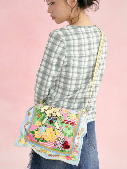 Yellow Plaid Handkerchief Kitten Crossbody Bag【s0000019248】