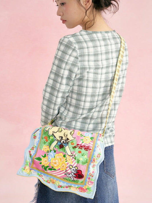 Yellow Plaid Handkerchief Kitten Crossbody Bag【s0000019248】