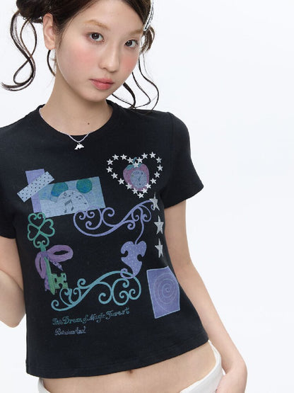 Two Color Vine Slim Short T-Shirt【s0000016407】