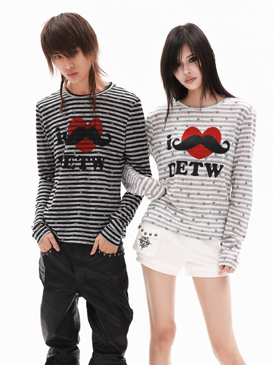 Striped Heart Rhinestone Long Shirt【s0000018319】