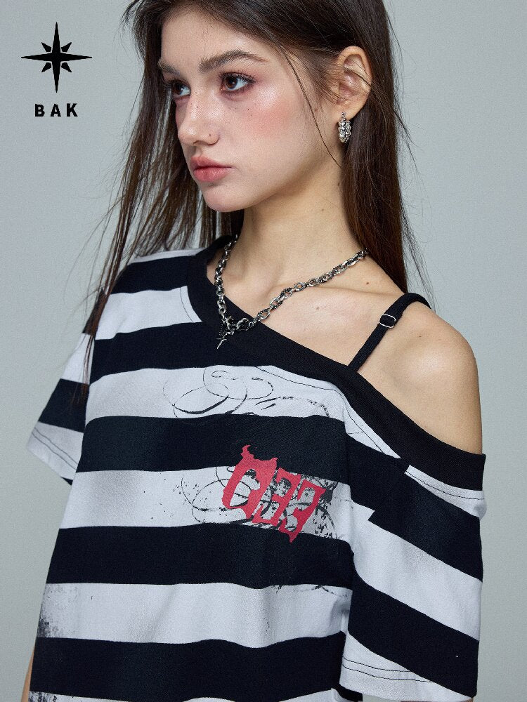 Striped Graffiti Print Loose Top【s0000016696】