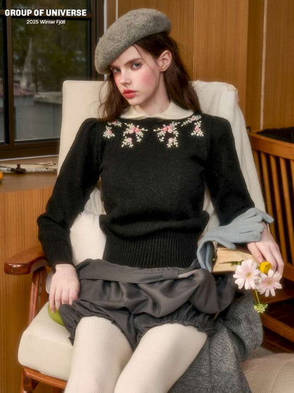 Wool Warm Hand-Embroidered Doll Collar Knit【s0000014893】