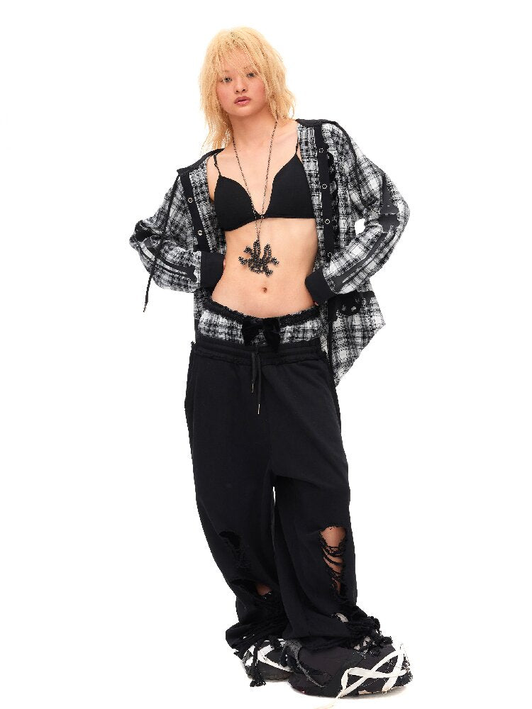 Fake Two Ripped Velvet Bow Pants【s0000016487】
