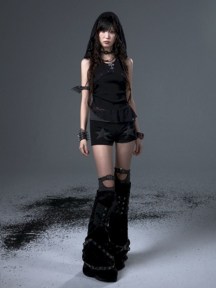 Lace Hooded Sleeveless Tank Top【s0000012339】