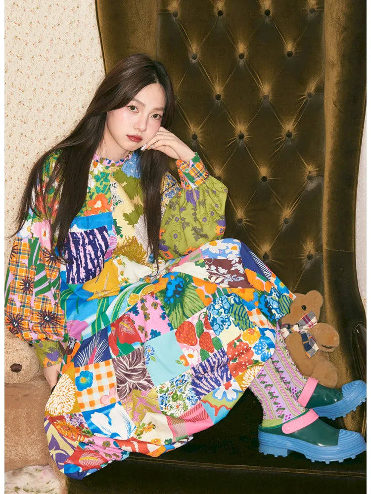 Patchwork Floral Print Skirt【s0000014148】