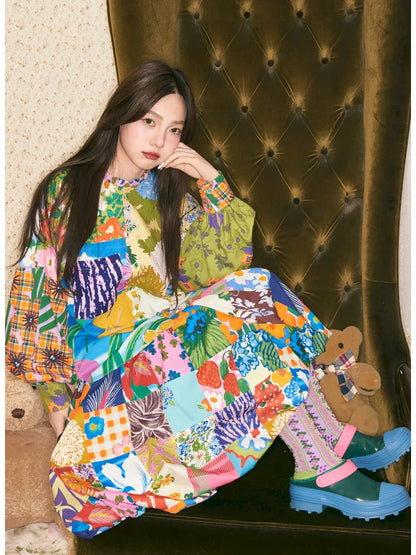 Patchwork Floral Print Skirt【s0000014148】