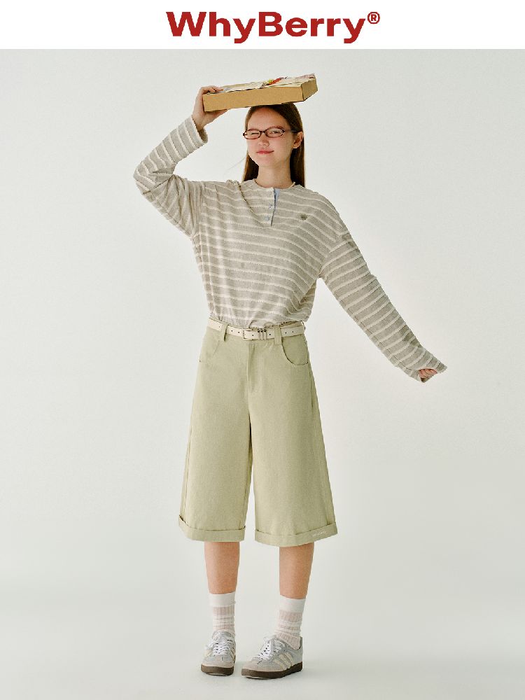 Cotton wide-legged five-minute pants【s0000011983】