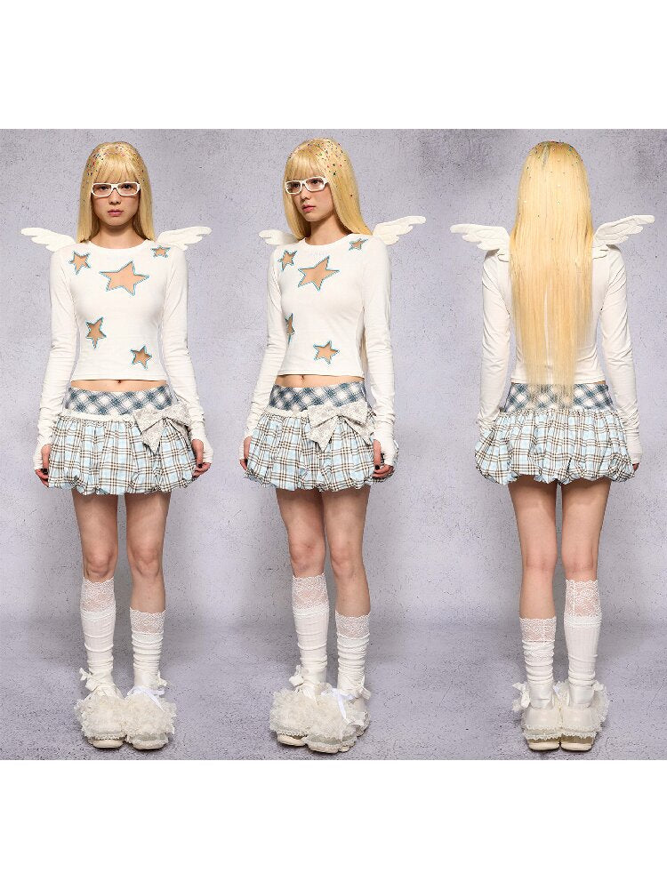 Plaid Floral Patchwork Pumpkin Skirt【s0000019132】