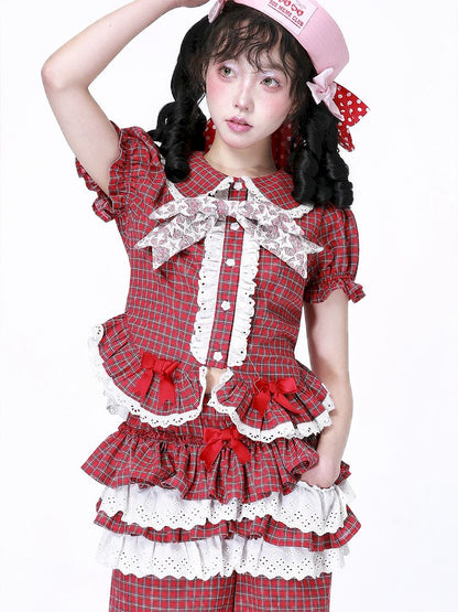 Plaid Short Sleeve Blouse【s0000012189】