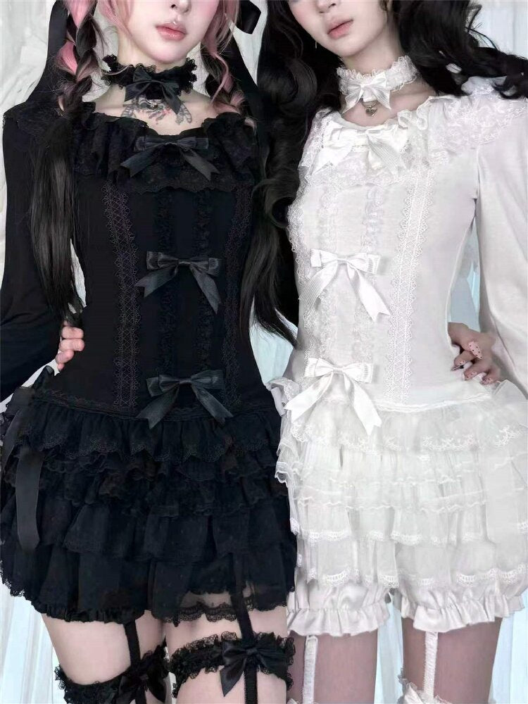 Multi-Layer Lace Bow Long Sleeve Shirt【s0000018533】