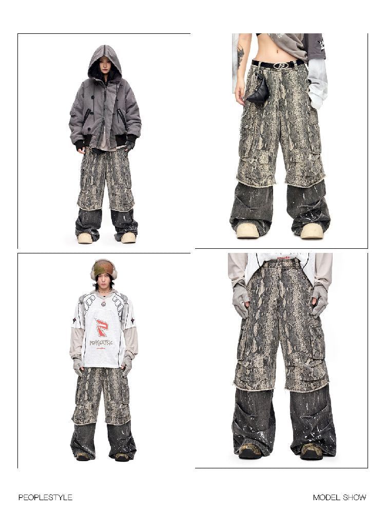 Splash Ink Washed Straight Leg Work Pants【s0000011692】