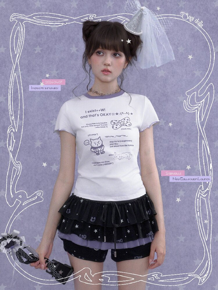 Black Purple Print Cake Culottes【s0000016650】