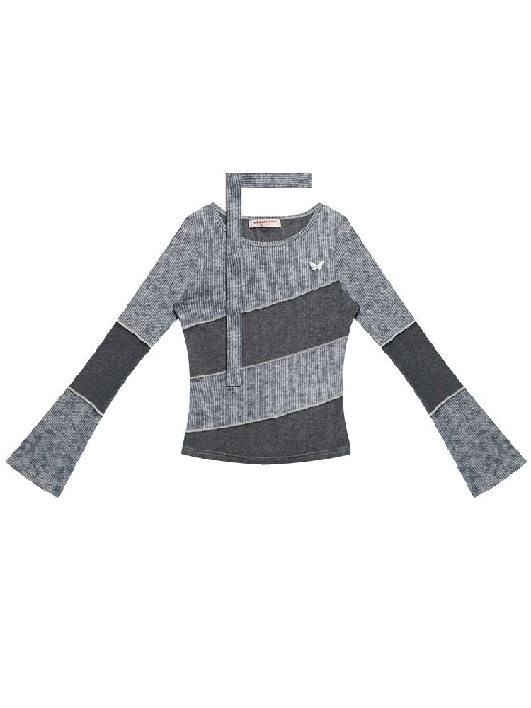 Splicing Collar Long Sleeve T-Shirt【s0000011518】