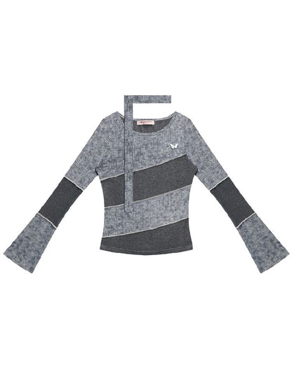 Splicing Collar Long Sleeve T-Shirt【s0000011518】