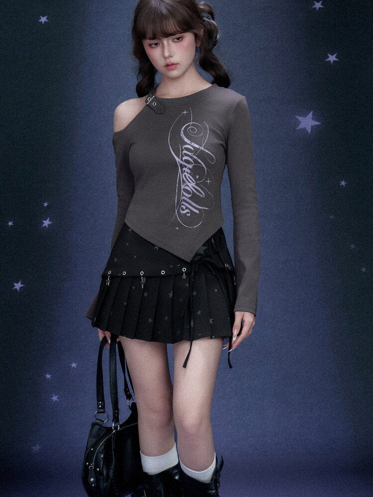 Gray Printed Long Sleeve T-shirt【s0000015758】