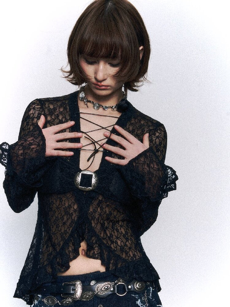 Punk Romantic Strappy Lace Blouse【s0000015965】