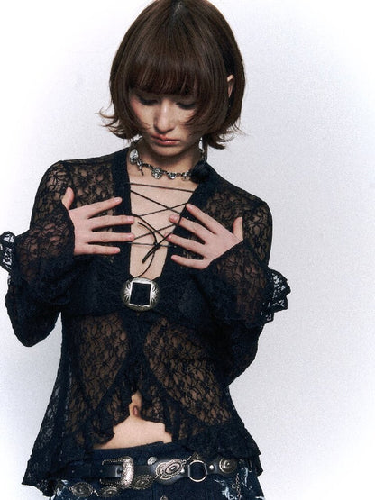 Punk Romantic Strappy Lace Blouse【s0000015965】