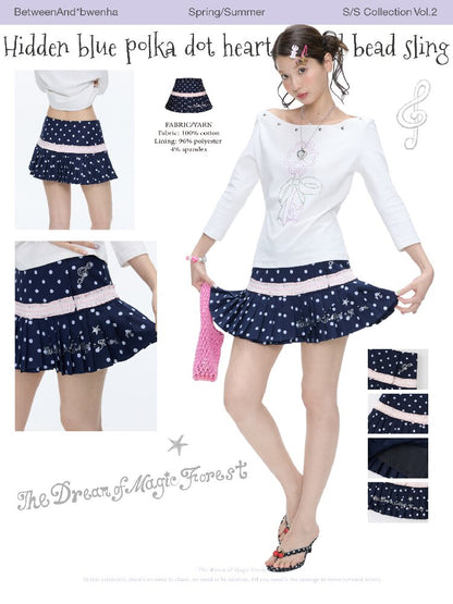 Navy Blue Polka Dot Lace Skirt【s0000016399】