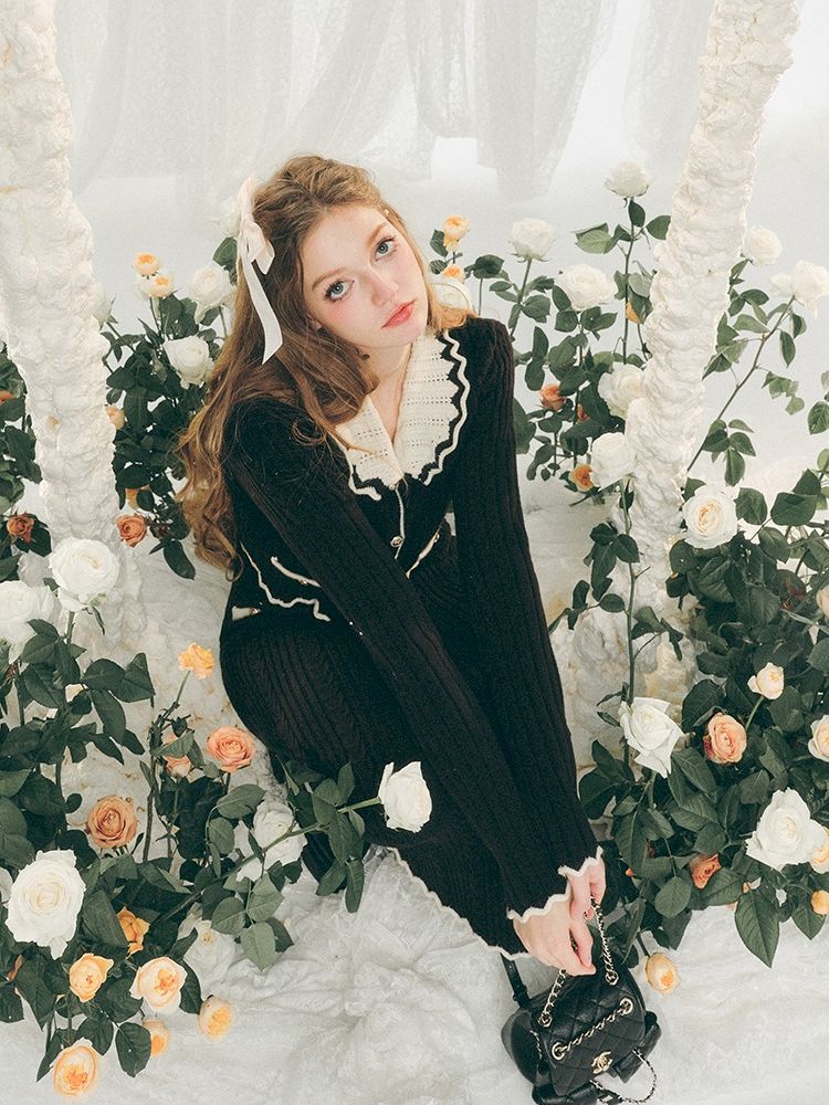 Knit Cardigan Wrap Hip Skirt Two Piece Chambray Set【s0000005286】