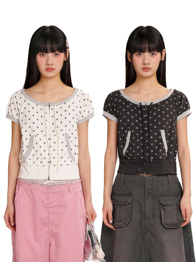 Double zipper one shoulder short sleeve t-shirt【s0000013430】