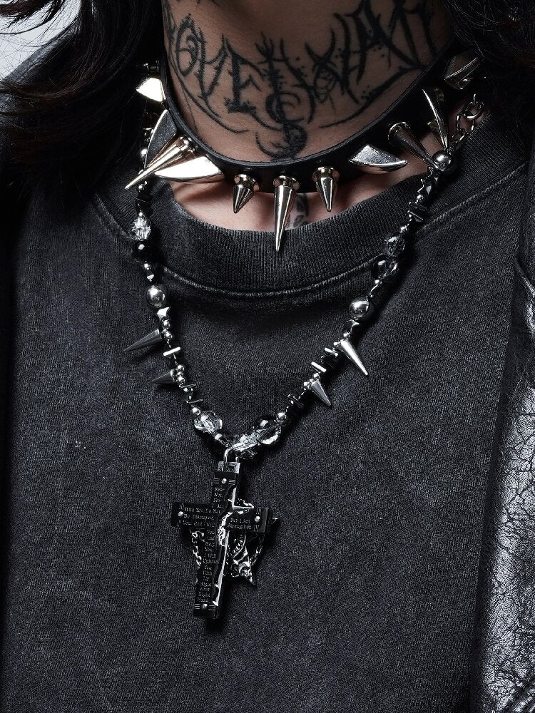 Black Magic Rivet Cross Heavy Necklace【s0000018971】