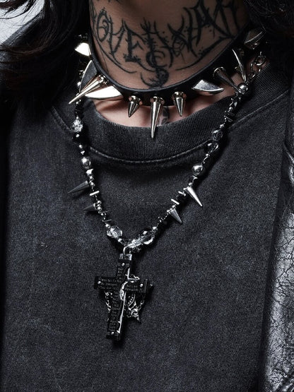 Black Magic Rivet Cross Heavy Necklace【s0000018971】