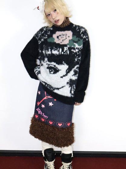 Heartbeat Print Denim Fleece Skirt【s0000018670】