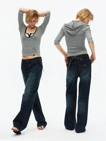 U-Neck Contrast Hooded Knit Top【s0000015918】