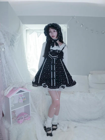 Polka Dot Floral Bud Chiffon Spaghetti Strap Dress【s0000013971】