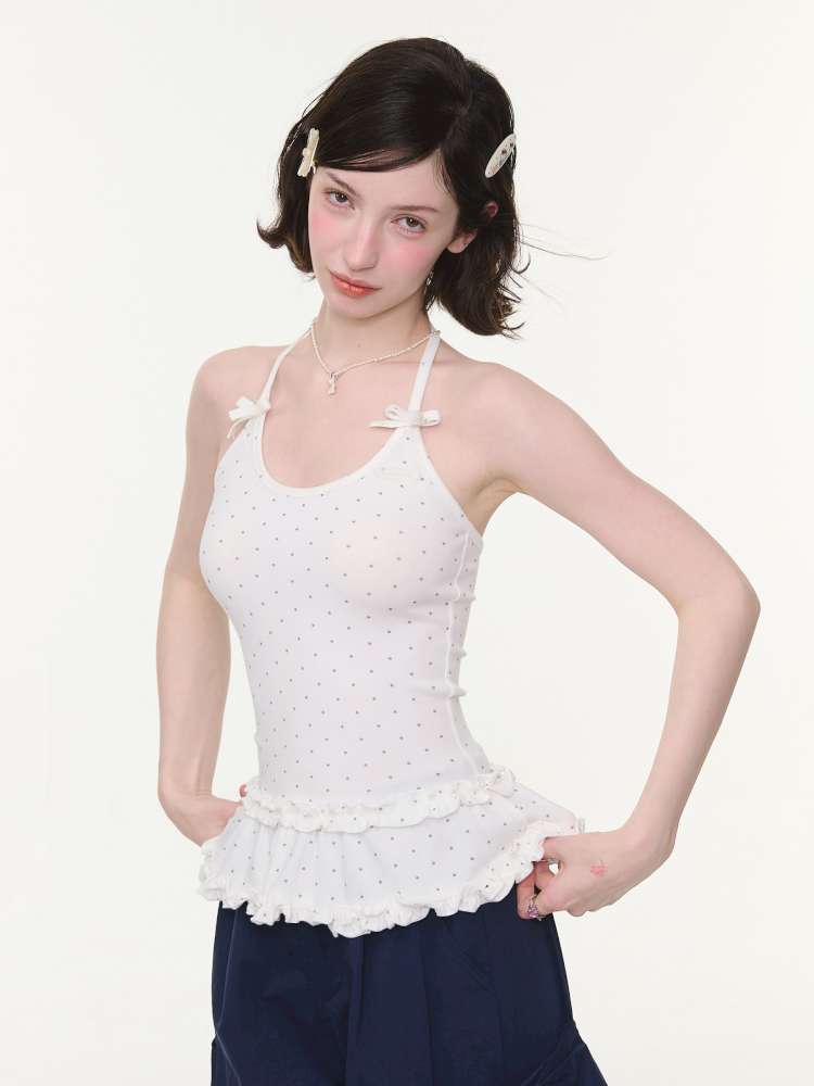 Lace Bow Polka Dot Halter Vest【s0000015432】