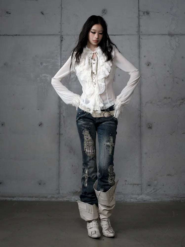 Distressed Straight-Leg Slim-Fit Jeans【s0000013946】