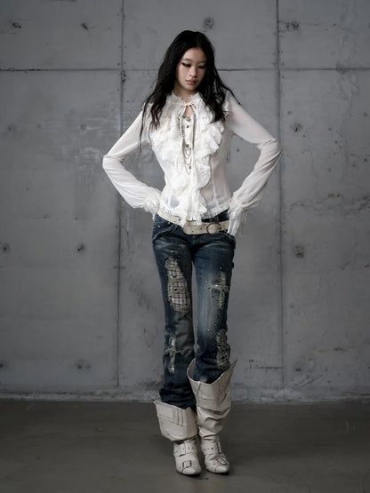 Distressed Straight-Leg Slim-Fit Jeans【s0000013946】