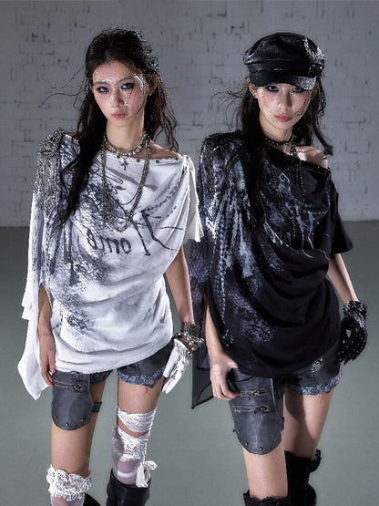 Print Chiffon Swing Collar T-Shirt【s0000016209】
