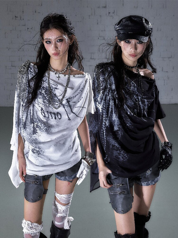 Print Chiffon Swing Collar T-Shirt【s0000016209】