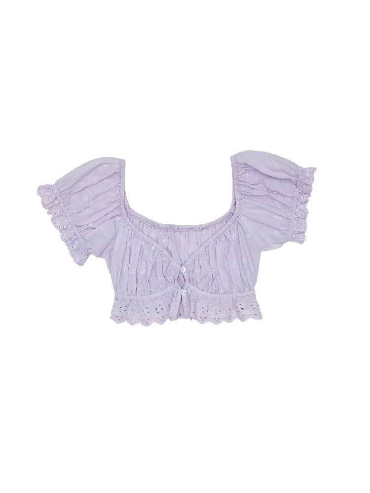 Cotton Puff Sleeve Jacquard Top【s0000016914】