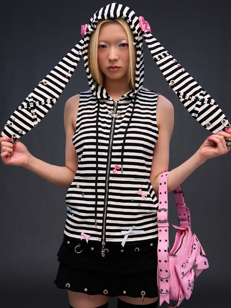 Hardware Decoration Bow Striped Vest【s0000017026】