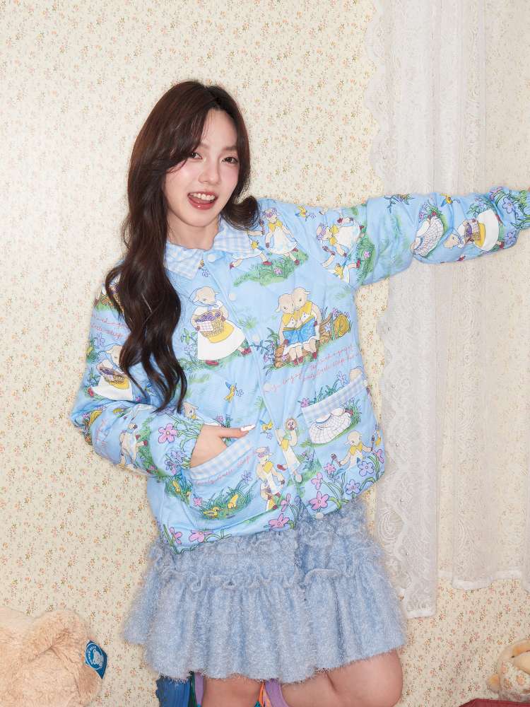 Lamb Illustration Print Down Jacket【s0000014498】