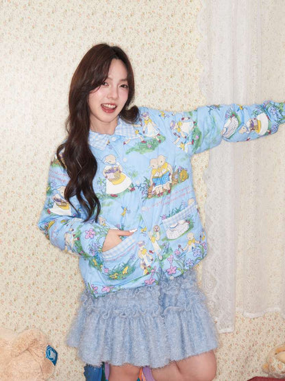 Lamb Illustration Print Down Jacket【s0000014498】