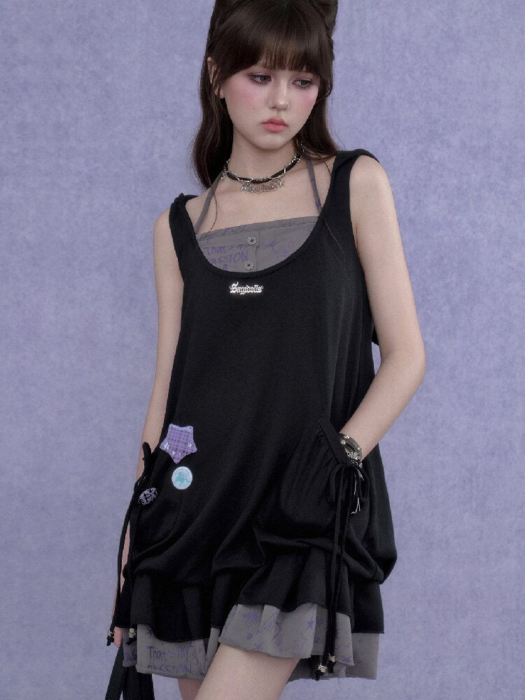 Doodle Print Cat Ear Two Piece Dress【s0000017288】