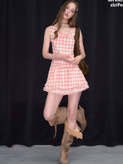 Girly Plaid Swing Collar Dress【s0000017155】