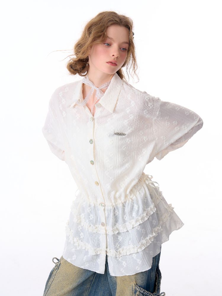 Waisted Lace Long Sleeve Blouse【s0000011680】
